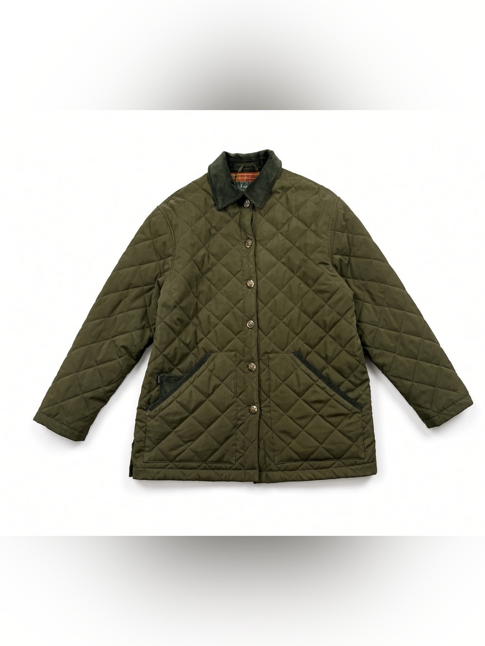Ralph Lauren Midland Quilted Jacket Olive Corduroy Collar Size S